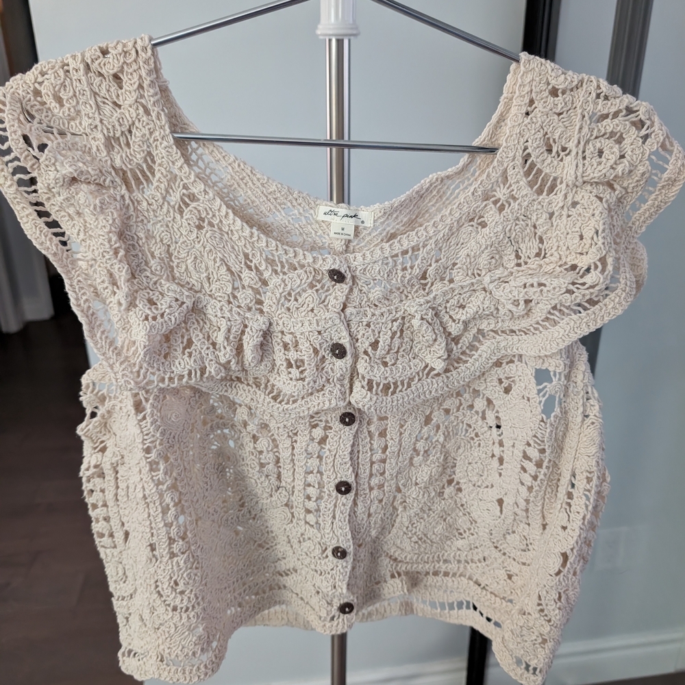 Cream Crochet Button-Up Top